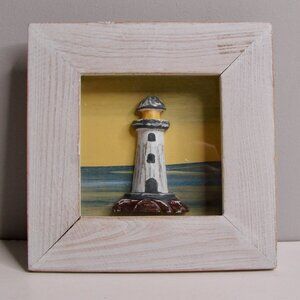 Seaside Lighthouse Shadowbox Art Piece Decor 3D Framed Beach Nautical Rustic